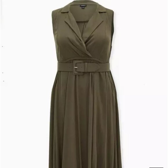 Torrid Size 3 (22/24W) Olive Green Twill Sleeveless Midi Belted Dress NWT - Picture 5 of 16